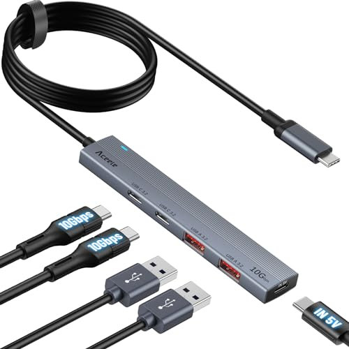 Aceele USB 3.2 Gen 2 Hub with 2 USB-A & C Ports and Type-C Power Supply Port(can only charge the HUB), USB C Hub 10Gbps with 100cm Cable, Suitable for Laptop,Desktop PC, Mac and more
