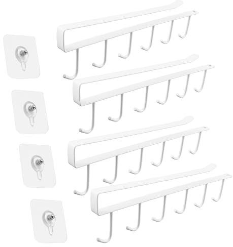 4 Stück Tassenhalter, Schrankeinsatz Tassenhalter, Ohne Bohren, Aufbewahrungshaken, Haken für Tassen, Becher, Weingläser, Küchenutensilien, mit Selbstklebenden Schrauben, mit 4 Klebeschraube(schwarz)