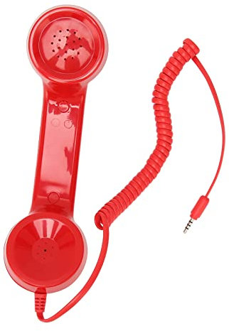 Retro-Telefonhörer, Altes Telefon-Headset mit Lautstärkeregler, 3,5-mm-Vintage-Retro-Telefonhörer, Handyempfänger für Alle Smartphones und Computer, 9-Fuß-Spiralkabel (Rot)
