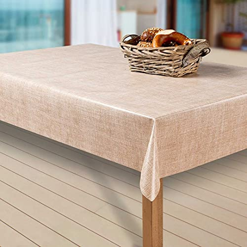 laro Wachstuch-Tischdecke Abwaschbar Garten-Tischdecke Wachstischdecke PVC Plastik-Tischdecken Eckig Meterware Wasserabweisend Abwischbar, Muster:Leinenoptik. beige, Größe:118-220 cm