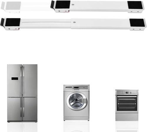 BASVII 2 unidades de soporte ajustable para lavadoras, ruedas de muebles de acero inoxidable, pueden soportar 300 kg, ruedas de transporte de muebles con base antideslizante de goma para frigoríficos,