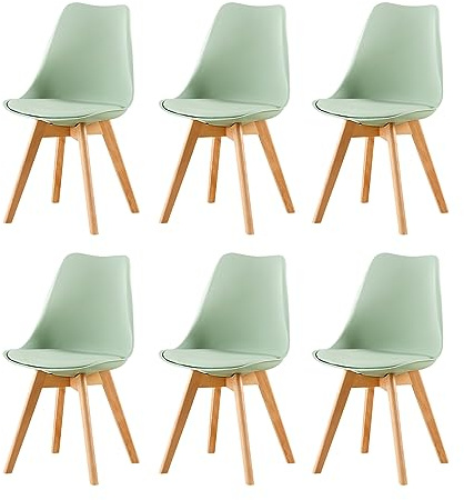 EGGREE 6er Set Esszimmerstuhl Skandinavischer SGS Geprüfter, Design Küchenstuhl Essstühle mit Polsterstuhl et Massivholz Buche Bein, Eiscreme-Grün