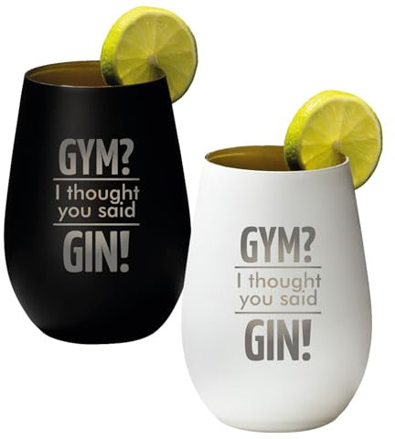 4youDesign 2-er Set Gin Tonic Glas mit Spruch Gym? I thought you said GIN – Geschenk für Männer, Frauen zum Muttertag oder Vatertag – Tumbler-Party-Glas aus Kristallglas – Schwarz & Weiß – 465ml