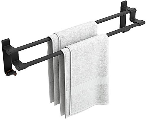 ECOLFE Towel Rail for Bathroom, Bathroom Double Towel Rail with Hook,Premium Space Aluminum Tower Bar HolderWall Mounted Towel Rod for Bathroom and Kitchen,Black(SZ:39cm) (Size : 39cm)