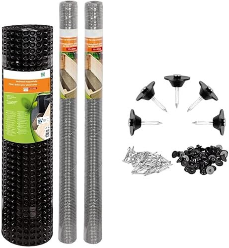 siwitec 2X Wühlmausgitter verzinkt & Noppenfolie für Hochbeet & 100 Montagenägel | 6,3 mm Maschenweite | Dichtnägel Noppenbahn |Volierendraht | Wühlmausschutz |Maulwurfsperre | Schutzgitter Hochbeet