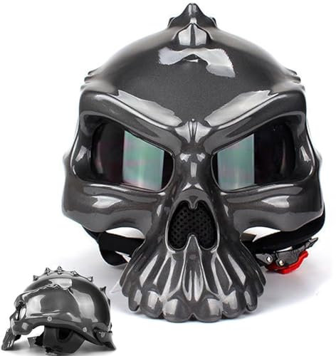 YIYHFKM Halbschalenhelm,Totenkopf-Kappe,Halbhelme Motorradhelm mit ECE Genehmigt Brain-Cap, Motorrad Half Helm, Halbschale Roller-Helm Scooter-Helm Jet-Helm Retro für Erwachsene Herren Damen,57-62CM