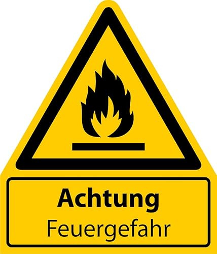 Aufkleber Warnzeichen „Achtung Feuergefahr“ Warnung Symbol Folie selbstklebend nach ISO 7010 (W021) | 210 x 245 mm Made in Germany