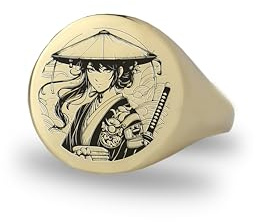 ANEMONE JEWELRY Gravierte Anime Girl Ring - Personalisierte Japanische Anime Ring - Bold Statement Ring- Geschenk für Sie