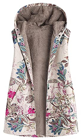 Fleece Gilet Women Hooded Body Warmer Sleeveless Waistcoat Lightweight Open Front Cardigan Sherpa Fleece Jacket Floral Teddy Bear Pockets Thermal Thick Vest Plush Running Gilet