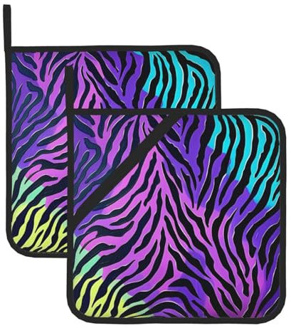 Purple Blue Green Camouflage Zebra Stripes Printed Pot Holders 1 Pair, Non-slip Heat Resistant Potholders for Kitchen Cooking Baking Grilling