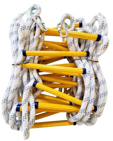 GAGULHAH Strickleiter, Feuerleiter 5 m/16,4 Fuß mit 2 Haken, Feuerleiter-Sicherheitsseil, tragbare Notstrickleiter für Fenster, Balkon, Hausgeländer (66 Fuß/20 m)