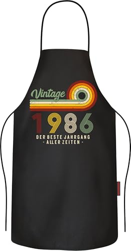 LOBO NEGRO Grillschürze für Männer zum 40.Geburtstag: Vintage bester Jahrgang 1986 - Kochschürze Küchenschürze aus reiner Baumwolle schwarz