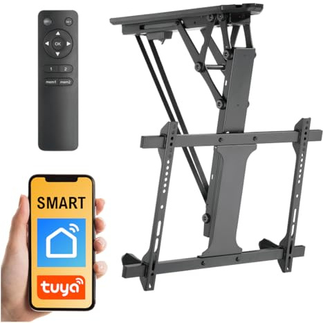 Spacetronik TV Deckenhalterung Elektrisch für Fernseher 32-70 Zoll | Steuerung per Fernbedienung und TUYA App, Neigungsregulierung, Tragkraft bis zu 35 kg, VESA 600×400 mm