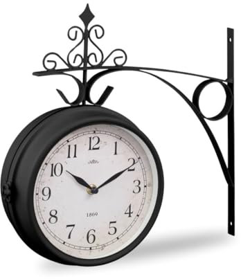 JYZ Outdoor Wall Clock, Large Dual-Sided Station Clock for Garden, Patio & Yard, Waterproof & Weatherproof, Wall Mounted, Black (Black)