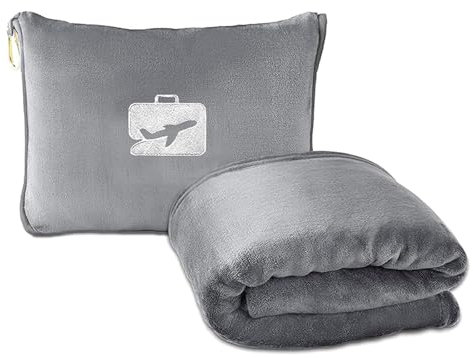 Blleshelfl Coperta da viaggio, coperta da viaggio aereo, cuscino 2 in 1, accessorio da viaggio multifunzionale per aereo e auto, indispensabile per lunghi voli per donne, uomini