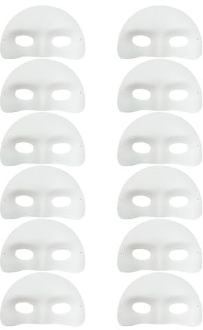 Demi-masques pour enfants – 12 masques en papier blanc à décorer, masques vierges pour enfants, arts et travaux manuels en classe, activités de fête, kit de fabrication de masques créatifs pour