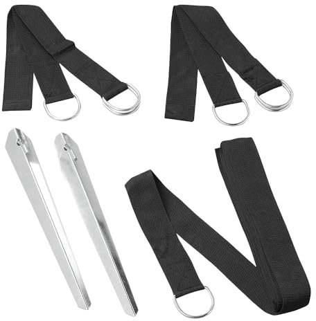 Campout Sturmabspannset – Elastischer Gurt – Geeignet für Wohnwagen- und Wohnmobilvorzelte oder -veranden – Universell – mit Stahlheringen – 12,5 m Spanngurte – Polypropylen – Heringe 2 x 38 cm