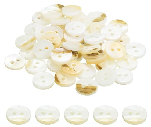 PATIKIL 50 st 9 mm pärlemor knappar, 2 hål MOP naturliga pärlskal knappar för sömnad kläder kappa kostymer skjorta gör-det-själv hantverk dekoration, krämvit