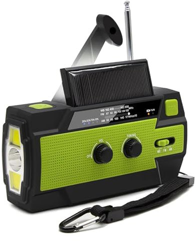 PZCC Radio d'urgence, Dynamo Hand Crank Solaire 4000 mAh, Radio Portable AM/FM, Manivelle avec Chargeur de Téléphone Portable, pour L'extérieur, La Survie, L'équipement de Camping (Vert)