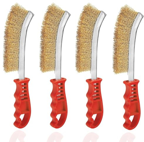 4 Pcs Brass Wire Brush Set – Heavy-Duty Long Handle Brushes for Rust Removal, Paint, Scale Cleaning, Welding Slag – Ideal for Wood, Brick – Surface Preparation Hand Tool