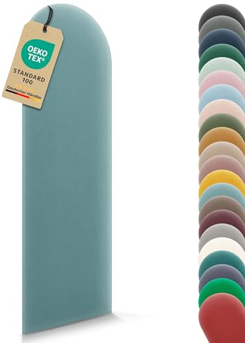 VELUYA Wandpolster Polsterplatte Rundbogen – Samt, Wandkissen 30 x 80 cm, Polsterpaneel, Oeko-TEX, Made in EU, Azurblau M14