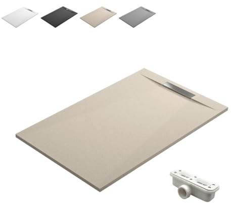 Plato de Ducha de Resina Antideslizante con Valvula y Rejilla Oculta | Textura Piedra | Beige | 90 X 120 cm