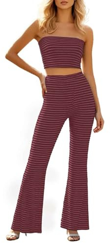 Generisch 2026 - Elegante tailleur da donna, set di pantaloni accorciati per gite casual, vestibilità sottile alla moda con strisce, estate, perfetto per tutti i giorni, Natale da donna, Lilla, XL