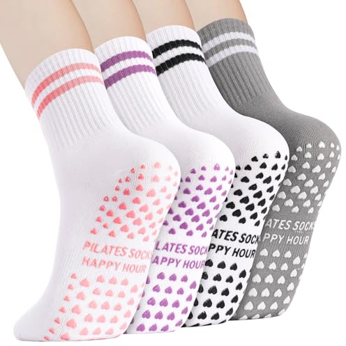Smivyhp Pilates Socken, 4 Paar Yoga Stoppersocken Damen Rutschfeste Socken