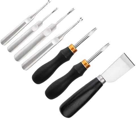 UNTERING 7 piezas de herramientas de corte de cuero con mango de madera para cartera, bolsa de cinturón, herramienta de corte de cuero