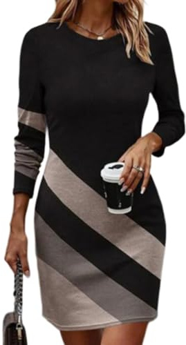 ZRYAZQ Sweatkleid Damen Langarm Ohne Kapuze Pulloverkleid Damen Oversize Elegant Winterkleid Kurz Farbblock Sweatshirtkleid Winter Herbstkleid Kurz Sweatshirt Kleider Longpullover Lässig Pullikleid