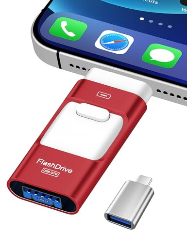 ZARMST Cle USB 512 Go, Clé USB 4 en 1 pour iOS/Pad/Android/Type C/PC, Cle USB C 3.0 Flash Drive Transfert Rapide, Clef Mémoire Externe pour Stockage Photos, Vidéos, Fichiers(Rouge)