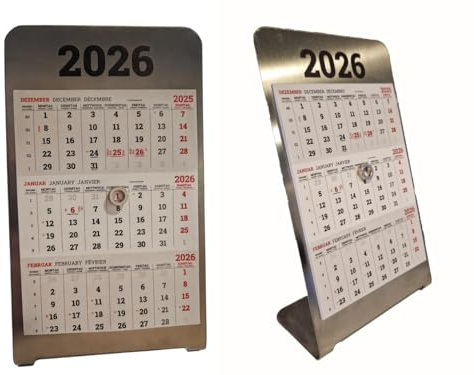 Tre månaders magnetisk metallbordskalender 2026 – elegant och praktisk