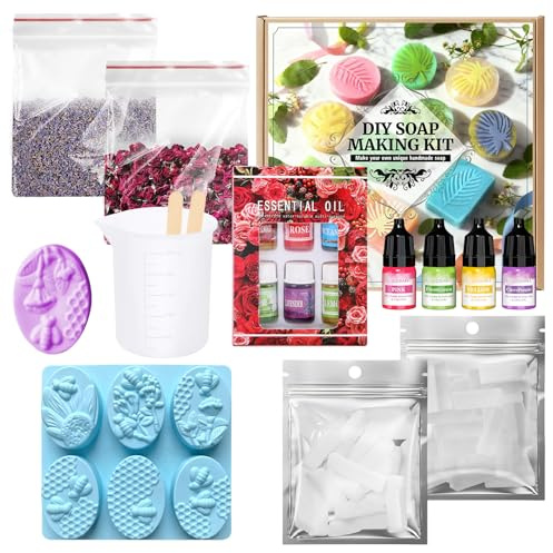 Kit Sapone Fai Da Te, Kit Fai Da Te Creativo Adulti, Creativo fai da te Include Base di Sapone, Colorante, Olio Essenziale, Stampo per Sapone e Strumenti, Adatto sia ad Adulti che a Principianti