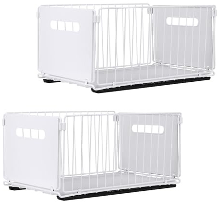 HUOLE - Cassetto telescopico, ripiani portaoggetti estensibili estraibili per armadi da cucina, cassetti estraibili senza bisogno di forare, bianco - 38 × 25 × 19 cm (2 pezzi)