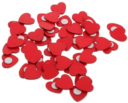 SEWOART 50 Stück Herzförmige Holzaufkleber Rot Selbstklebende Selbstgemacht Dekoration für Valentinstag Hochzeit Karten und Scrapbooking
