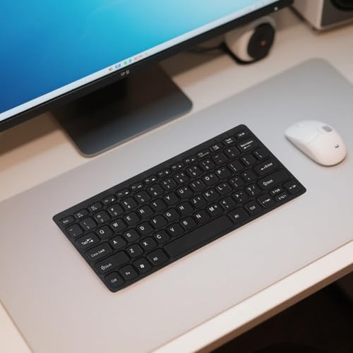 Mini tastiera e mouse, tastiera compatta USB wireless a 78 tasti, tastiera sottile portatile con tasti Chiclet per ufficio, viaggi, piccola scrivania, PC, laptop, Plug and Play (A)