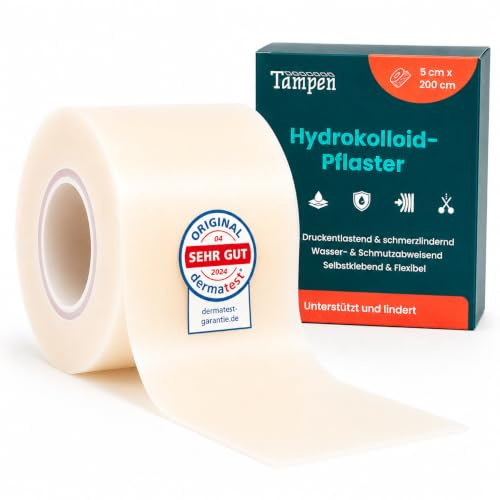 Tampen® Hydrokolloid Pflaster Rolle, zuschneidbar, 5x200 cm, Blasenpflaster | Als Blasenpflaster und flexible Abdeckung für kleine, oberflächliche Wunden, Blasen, Druckstellen und gereizte Hautstellen