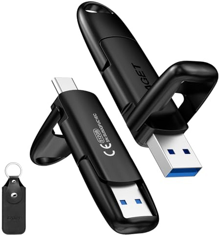 EAGET 512GB USB C Stick, bis zu 400 MB/s, Dual Drive Typ-C & USB-A, USB 3.2 Speicherstick, Metallgehäuse, USB Flash Drive für iPhone 15/16/17, Android Smartphone, Tablet, Laptop, Mac, PC, Schwarz