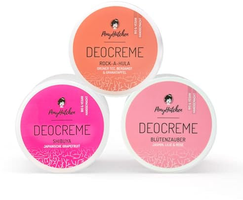 PonyHütchen - Deocreme - Set risparmio da 3 x 50 ml - Crema deodorante solida vegana, senza sali di alluminio e esperimenti sugli animali - Unisex antitraspirante naturale fatto a mano con ingredienti