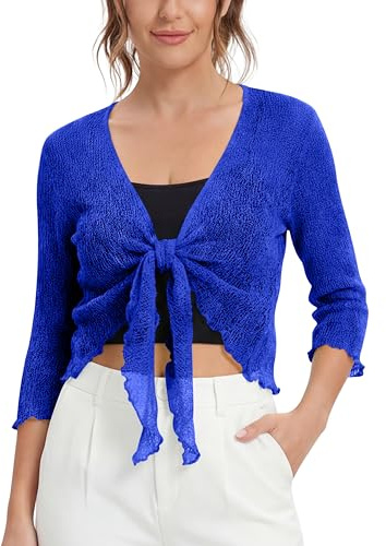Love My Fashions® Women’s Fish Net Knitted Tie Up Bolero Shrug Top Ladies 3/4 Sleeve One Size Fits All Royal Blue