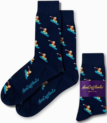 AUSCUFFLINKS Snow Boarder Socks For Him | Snowboard Fun Socks Gift for Her | Snowing Happy Gift Socks Quirky Novelty Present for Dad | Socks for Mum (Snowboarder)