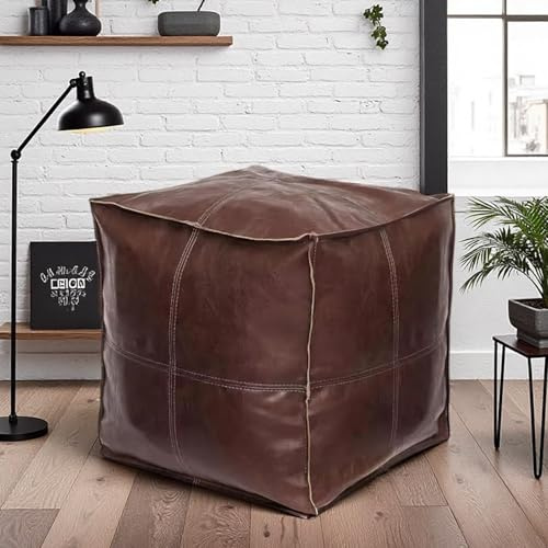 Louis Donné Ungefüllter Pouf Bezug, Quadratischer Ottoman aus PU-Leder, Sitzpouf Fußhocker mit Aufbewahrung, für In- & Outdoor, 45x45x45 cm, Dunkelbraun