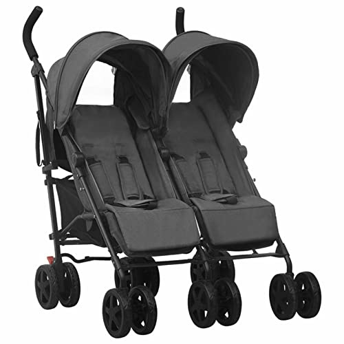 Goliraya Carrito para Gemelos Silla de Paseo Gemelar Cochecito Doble Reclinable y Plegable Sillita Doble Cochecito Hermanos para Bebé Niño de Acero Gris Antracita