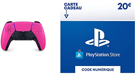 DualSense Manette pour PlayStation 5, Rose + Carte Cadeau PSN (PlayStation Store) | 20 EUR | Compte français | Code de téléchargement (PS5/PS4/PS3)