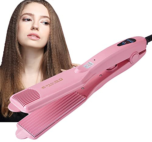 Crimper Iron for Fluffy Hairstyle Curling Iron,2 Inch Corrugation Crimper Hair Irons with 4 Temperature Adjustable,Ceramic Hair Corrugated Iron for Women Volumizing Hair Tool (AMZ-288-Pink-9teeth)