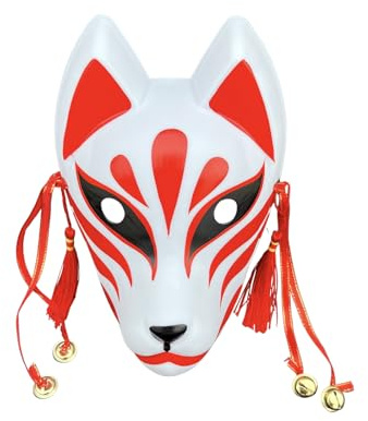 YangYong Máscara de cosplay de zorro para fiesta de máscaras, Halloween, máscaras japonesas Kitsune Kabuki
