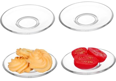 DOITOOL Glas Kaffeeuntertasse Teeuntertasse Glastellerchen Glasuntersetzer 4 Stücke 9cm Dessertteller Getränkeuntersetzer Unterteller für Getränke Tassen Glas Becher Nachmittagstee Bankett
