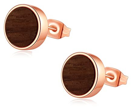 Ohrringe Holz Damen in Roseglod Edelstahl Holzohrringe Ohrstecker Geometrisch Kreis Durchmesser 8mm Frauen Geschenk