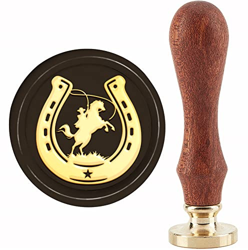 craspire Pferd Wachssiegel Stempel Cowboy Siegelwachs Stempel Hufeisen 30mm Retro Vintage Abnehmbarer Messing Stempelkopf Mit Holzgriff Für Hochzeitseinladungen Karten Geschenkverpackung