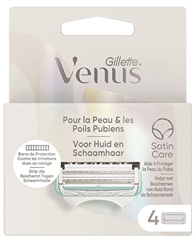 Gillette Venus Plus Satin Care Pour La Peau Et Les Poils Pubiens, Lot De 4 Lames De Rechange, Recharges De Rasoir Avec Barre De Protection Et Lames Affutées, Rasage Des Zones Intimes